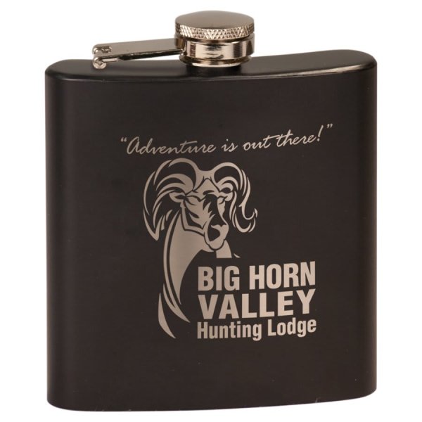 6 oz. Matte Black Custom Engraved Stainless Steel Flask - Matte Black