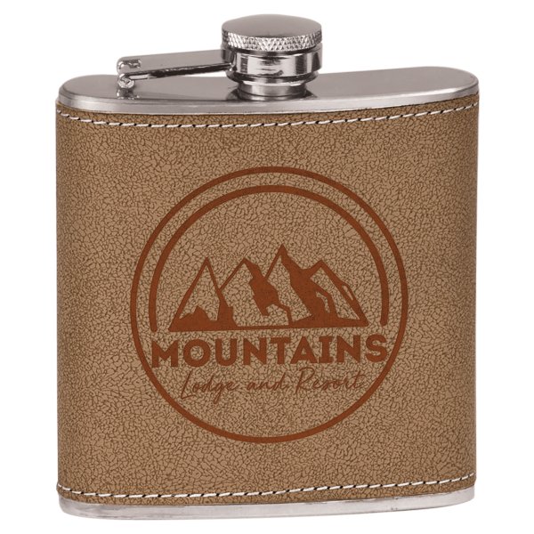 6 oz. Leather Custom Engraved Stainless Steel Flask - Leather