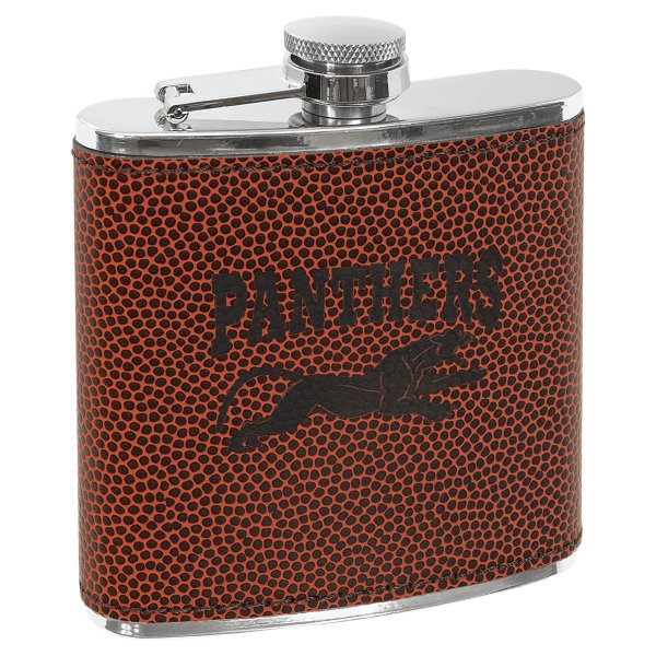 6 oz. Football Engraved Faux Leather Stainless Steel Flask - Brown