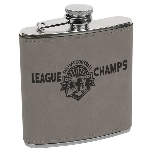6 oz. Gray Engraved Faux Leather Stainless Steel Flask - Gray