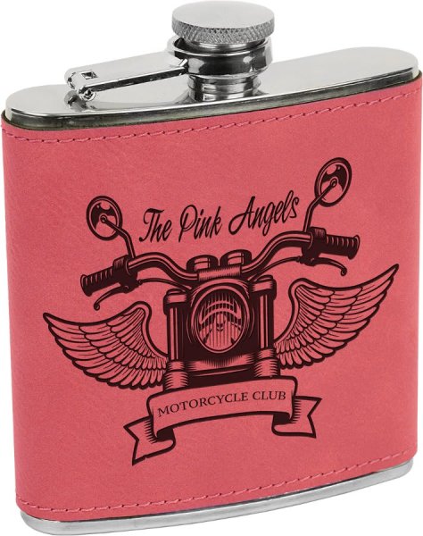 6 oz. Pink Engraved Faux Leather Stainless Steel Flask - Pink