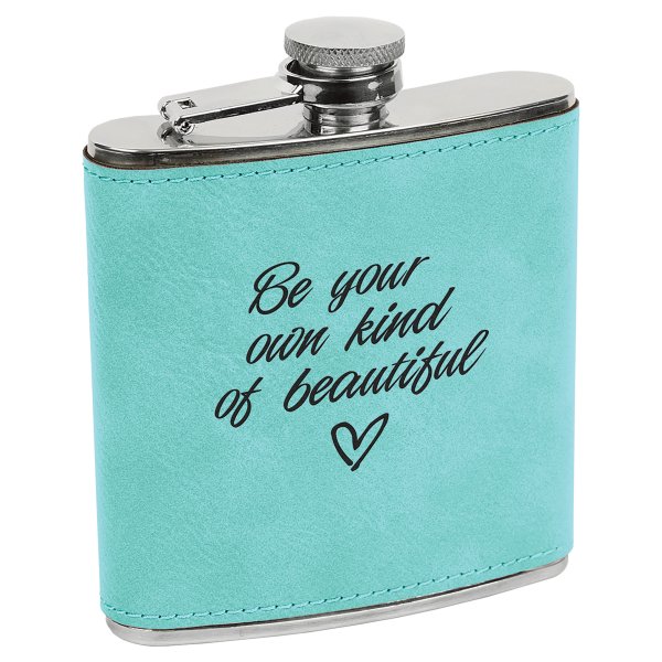 6 oz. Teal Engraved Faux Leather Stainless Steel Flask - Teal