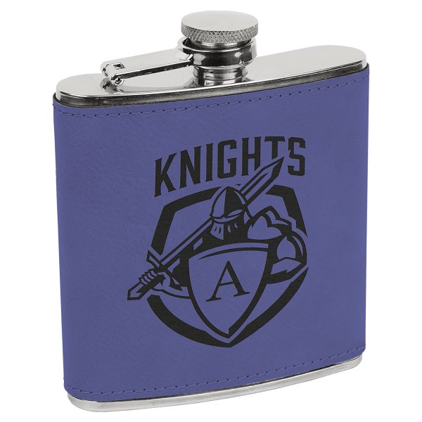 6 oz. Purple/Black Engraved Faux Leather Stainless Steel Flask - Purple