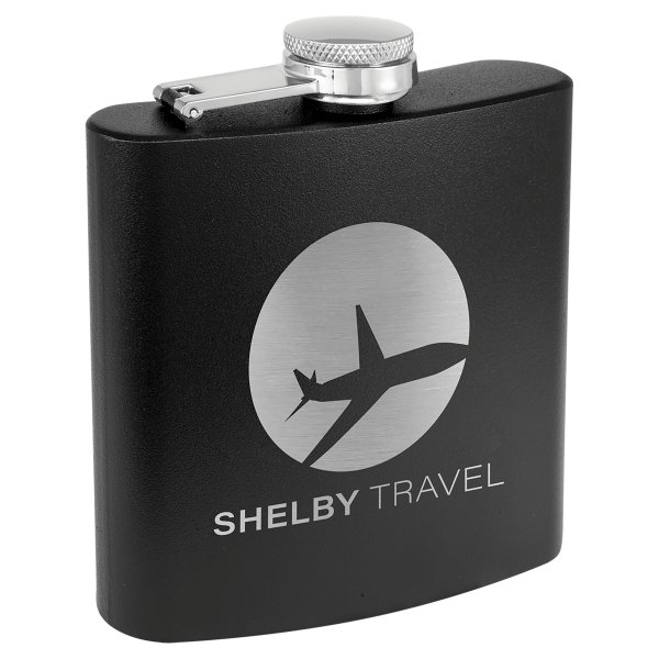 6 oz. Matte Black Powder Coated Custom Engraved Stainless Steel Flask - Matte Black