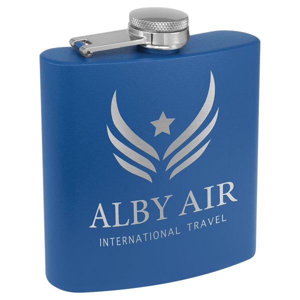 6 oz. Matte Royal Blue Powder Coated Custom Engraved Stainless Steel Flask - Blue