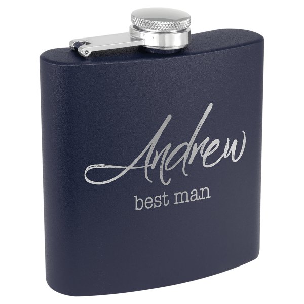 6 oz. Matte Navy Blue Powder Coated Custom Engraved Stainless Steel Flask - Navy Blue
