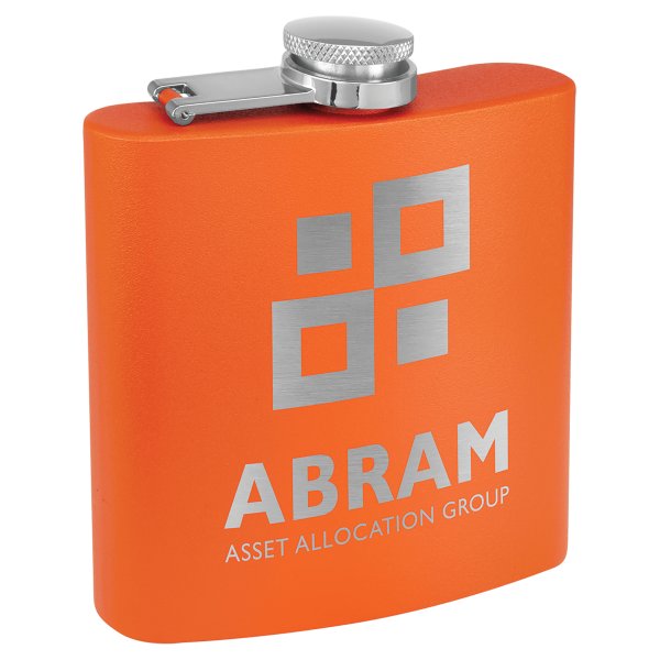 6 oz. Matte Orange Powder Coated Custom Engraved Stainless Steel Flask - Orange