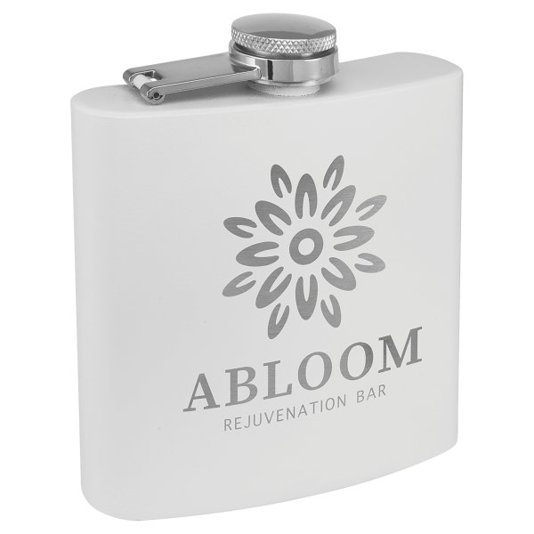 6 oz. Matte White Powder Coated Custom Engraved Stainless Steel Flask - White
