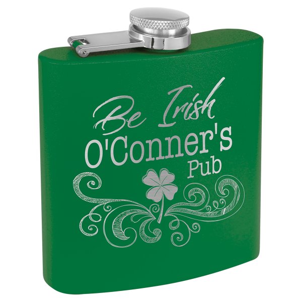 6 oz. Matte Green Powder Coated Custom Engraved Stainless Steel Flask - Green