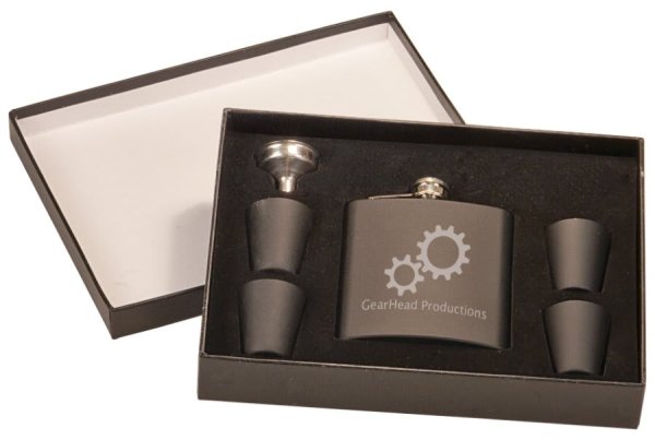 6 oz. Matte Black Flask Set in Black Presentation Box - Matte Black