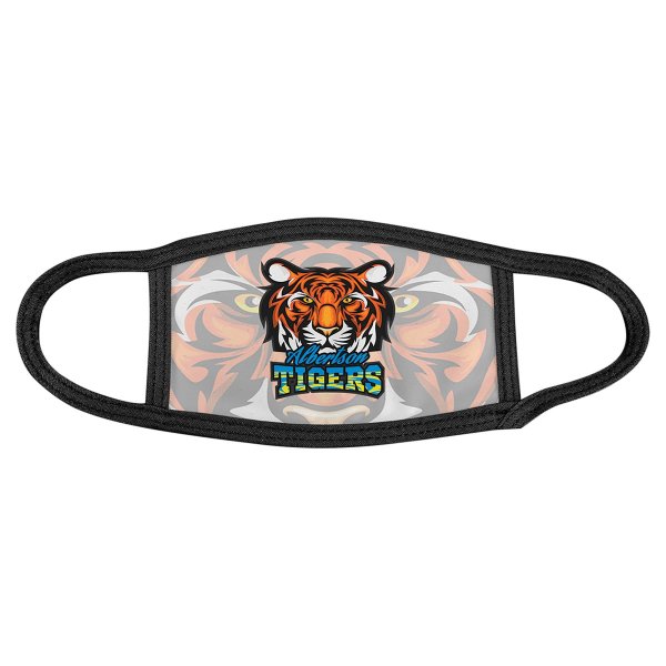 6" x 4" Child Custom Printed Face Mask with Black Trim & Ear Loops - White/Black