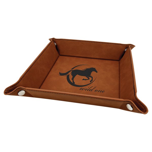 6" x 6" Rawhide Engraved Faux Leather Snap Up Tray with Silver Snaps - Rawhide
