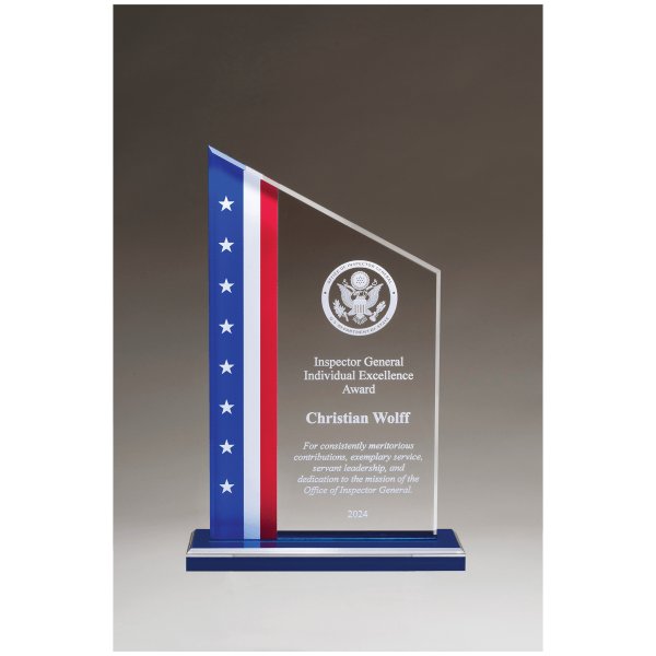 6" x 8 3/4" Zenith Series Acrylic with American Flag Design, Blue Mirror Top Blue Base - Clear/Blue/Red/White