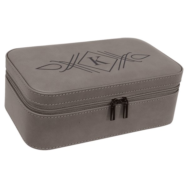 7 1/2" X 4 1/2" Gray Engraved Faux Leather Jewelry Box - Gray