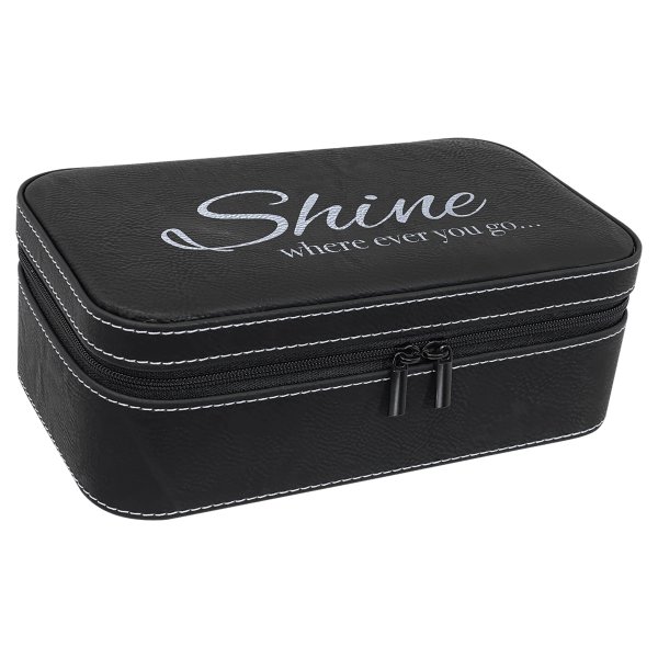 7 1/2" X 4 1/2" Black/Silver Engraved Faux Leather Jewelry Box - Black
