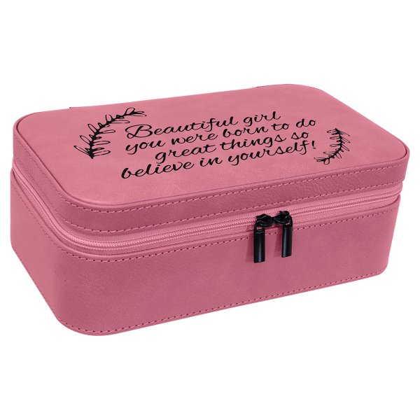 7 1/2" X 4 1/2" Pink Engraved Faux Leather Jewelry Box - Pink