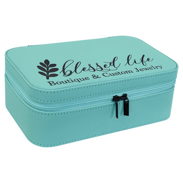 7 1/2" X 4 1/2" Teal Engraved Faux Leather Jewelry Box - Teal