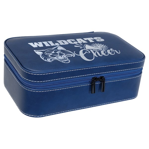 7 1/2" X 4 1/2" Blue/Silver Engraved Faux Leather Jewelry Box - Blue
