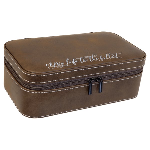 7 1/2" X 4 1/2" Rustic/Silver Engraved Faux Leather Jewelry Box - Rustic