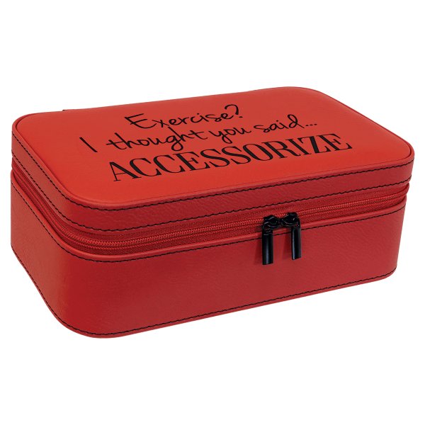 7 1/2" X 4 1/2" Red Engraved Faux Leather Jewelry Box - Red