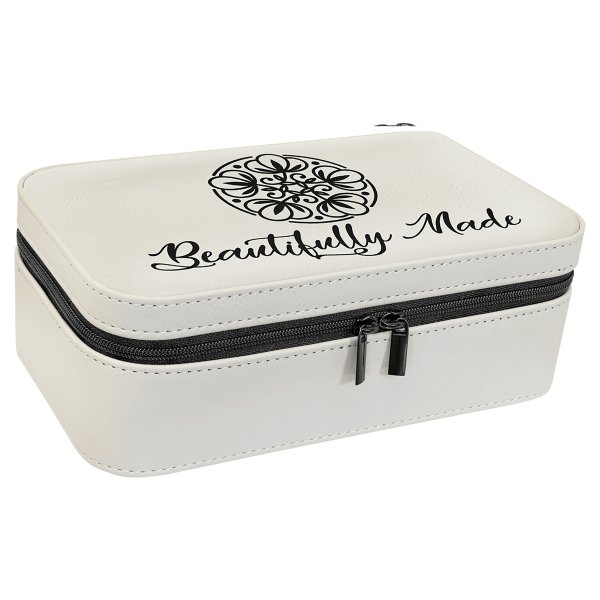 7 1/2" X 4 1/2" White Engraved Faux Leather Jewelry Box - White