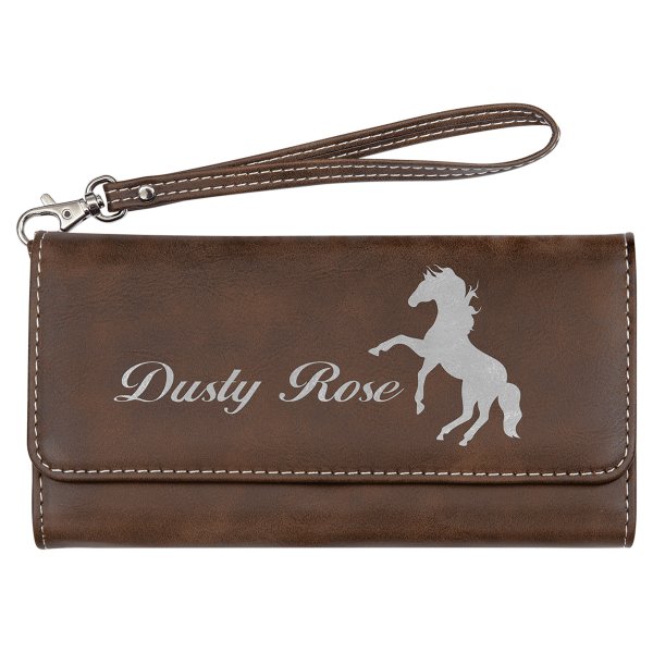 7 1/2" x 4" Rustic/Silver Engraved Faux Leather Wallet with Strap - Rustic