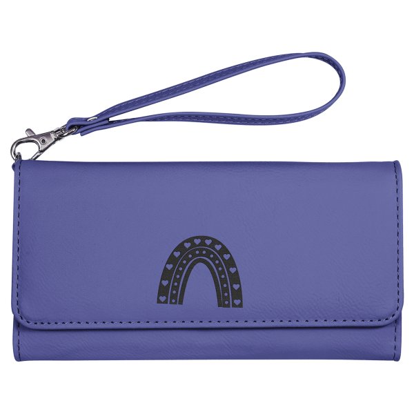 7 1/2" x 4" Purple Engraved Faux Leather Wallet with Strap - Purple