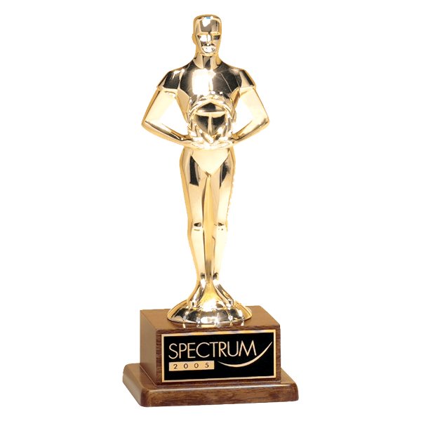 10 3/4" Cast Metal Goldtone Finish Classic Achiever Figure on a Solid Walnut Base and Black Laser Engravable Plate - Walnut/Black/Gold