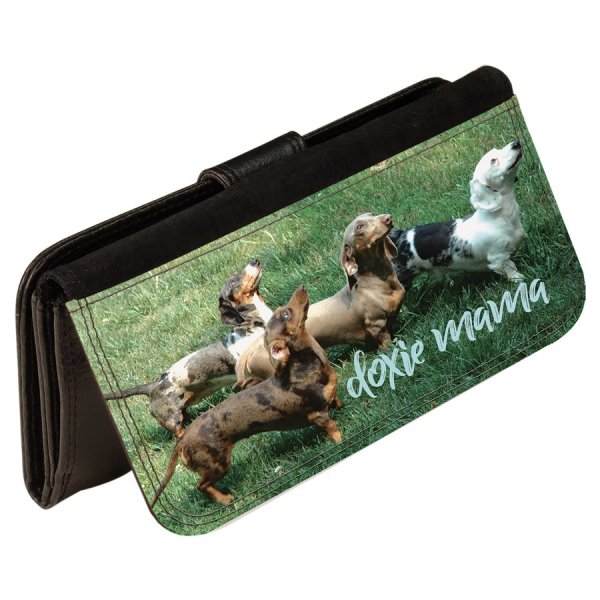 7 1/4" x 3 1/2" Black Custom Printed PVC Wallet - White/Black