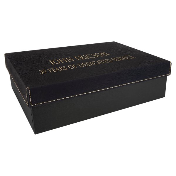 9 7/8" x 7 1/8" Black/Gold Gift Box with Engraved Faux Leather Lid - Black/Gold