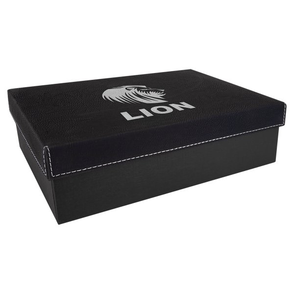 9 7/8 x 7 1/8" Black/Silver Gift Box with Engraved Faux Leather Lid - Black/Silver