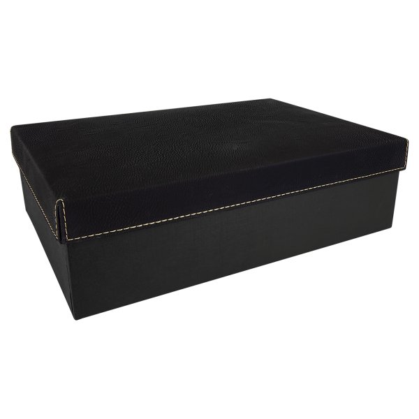 12" x 8" Black/Gold Gift Box with Engraved Faux Leather Lid - Black/Gold