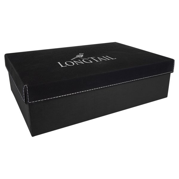 11 3/4" x 7 3/4" Black/Silver Gift Box with Engraved Faux Leather Lid - Black/Silver