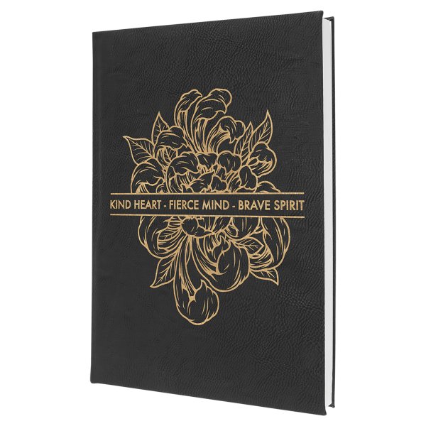 7" x 9 3/4" Black/Gold Engraved Faux Leather Journal with Lined Notepad - Black