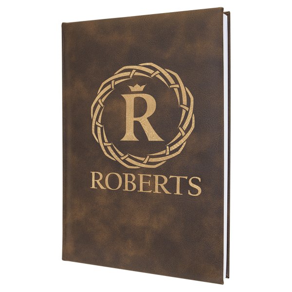 7" x 9 3/4" Rustic/Gold Engraved Faux Leather Journal with Lined Notepad - Rustic