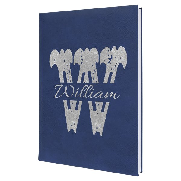 7" x 9 3/4" Blue/Silver Engraved Faux Leather Journal with Lined Notepad - Blue