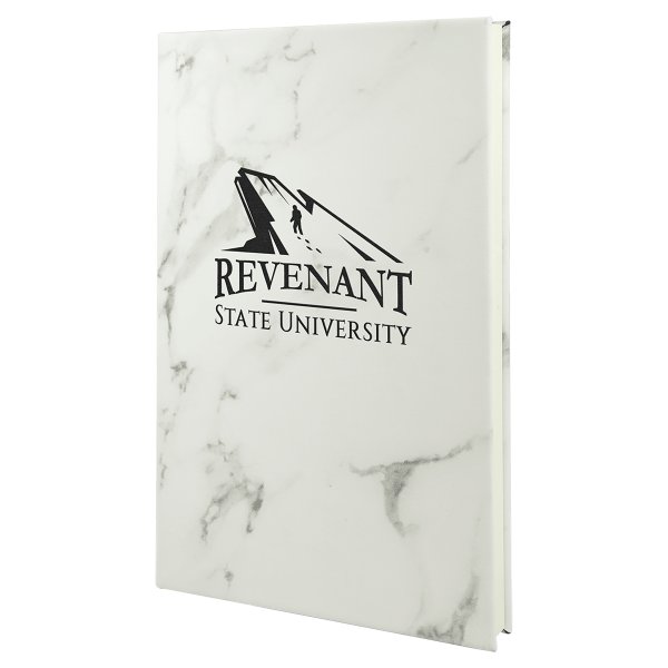 5 1/4" x 8 1/4" White Marble Engraved Faux Leather Journal with Lined Notepad - White Marble