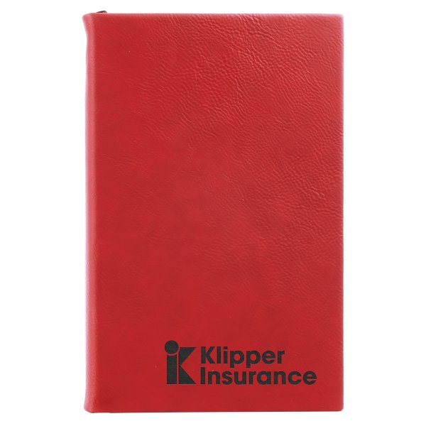 5 1/4" x 8 1/4" Red Engraved Faux Leather Journal with Lined Notepad - Red
