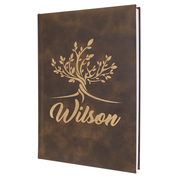7" x 9 3/4" Rustic/Gold Engraved Faux Leather Sketch Book with Unlined Note pad - Rustic