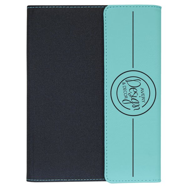 7" x 9" Teal Engraved Faux Leather / Black Canvas Portfolio with Notepad - Teal/Black
