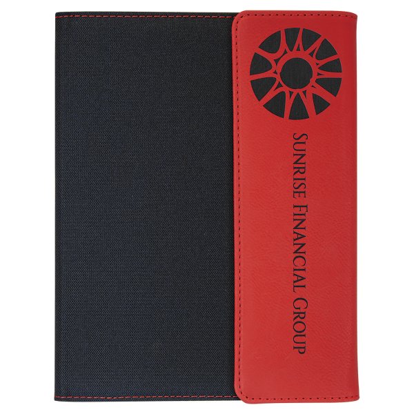7" x 9" Red Engraved Faux Leather / Black Canvas Portfolio with Notepad - Red/Black