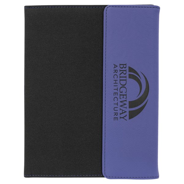 7" x 9" Purple Engraved Faux Leather / Black Canvas Portfolio with Notepad - Purple/Black