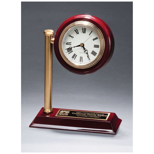 7" x 9" Rail Station Style Desk Clock on Rosewood Finish High Gloss Base, Black Plate - Rosewood/Gold/White
