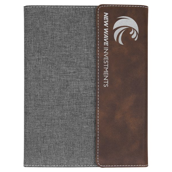 7" x 9" Rustic/Silver Leatherette / Gray Canvas Portfolio with Notepad - Rustic/Gray