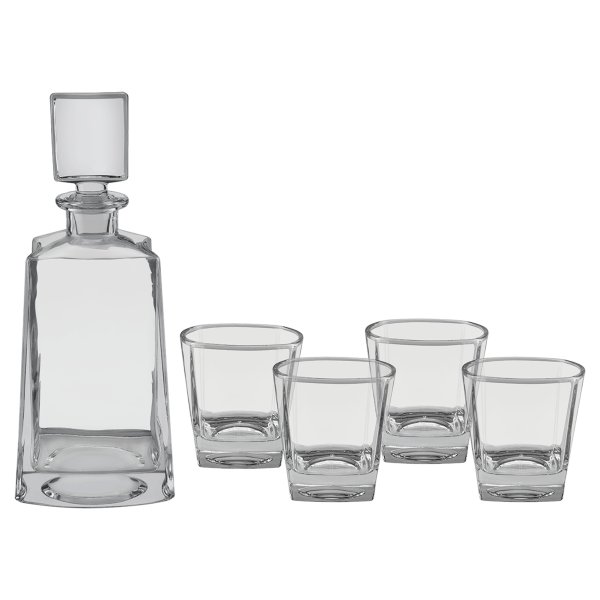 Polar Camel 750 mL 12" Tequila Decanter Set with Four 8 oz. Glasses in a Black Gift Box with Printed Paper Sleeve - clear