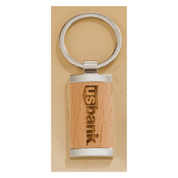 7/8" x 1 1/4" Rectangle Silver Key Ring with Maplewood Insert - Silver/Maplewood