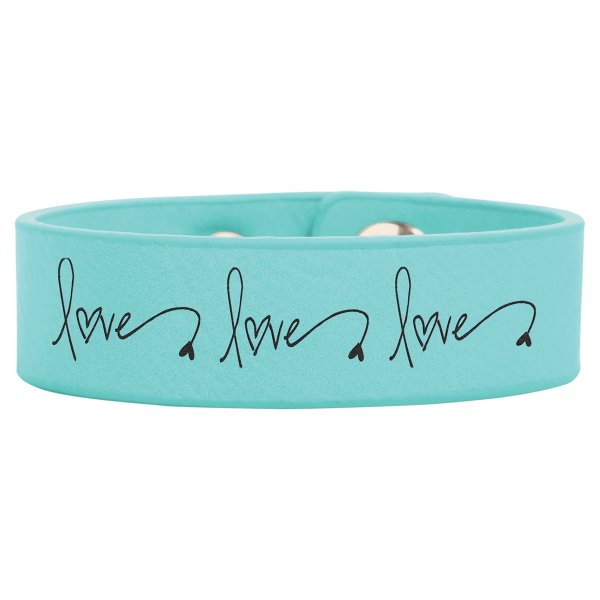 8 1/2" x 3/4" Teal Engraved Faux Leather Youth Cuff Bracelet - Teal/Black