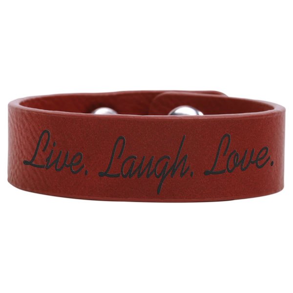 8 1/2" x 3/4" Rose Engraved Faux Leather Youth Cuff Bracelet - Rose/Black