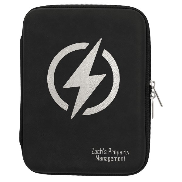 8 1/2" x 6" x 1 3/4" Black/Silver Leatherette Cord Case - Black