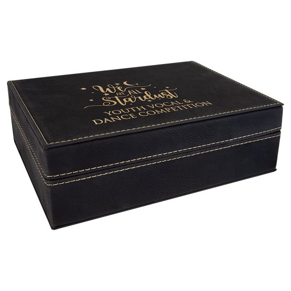 8" x 6 3/8" Black/Gold Engraved Faux Leather Premium Gift Box - Black/Gold